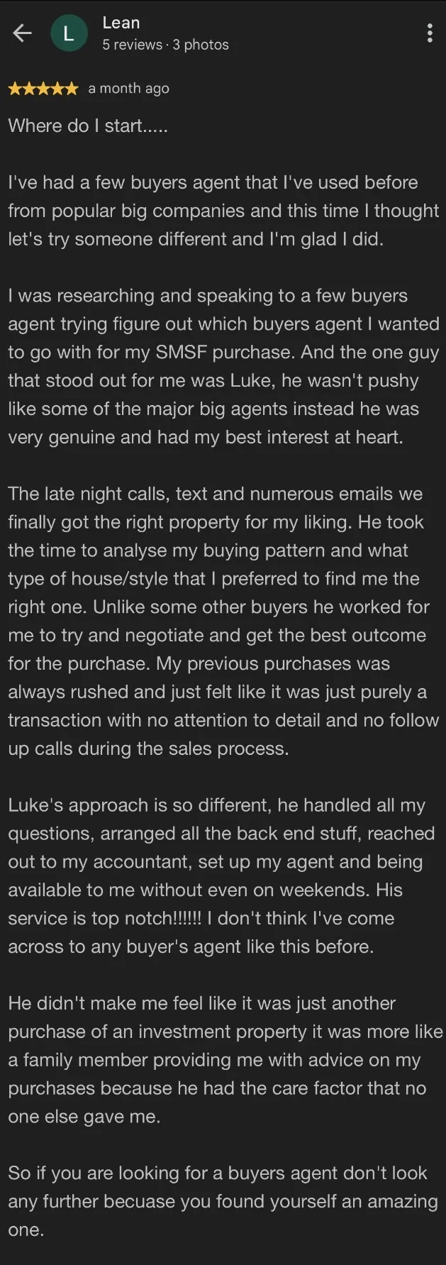 Five-star Google review
